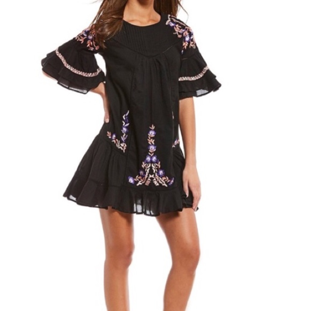 Free People Embroidered Mini Shift Dress